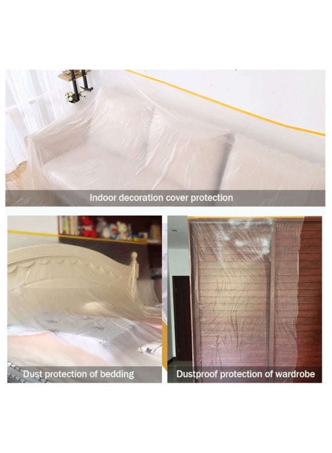 FAYET Pre-Taped Masking Film Plastic Sheeting (2m x 20m Roll), Tear-Resistant Static-Cling Paint Protection Cover for Automotive, Furniture, Cabinets, Floors, Carpet and Dust Protection - Image 4